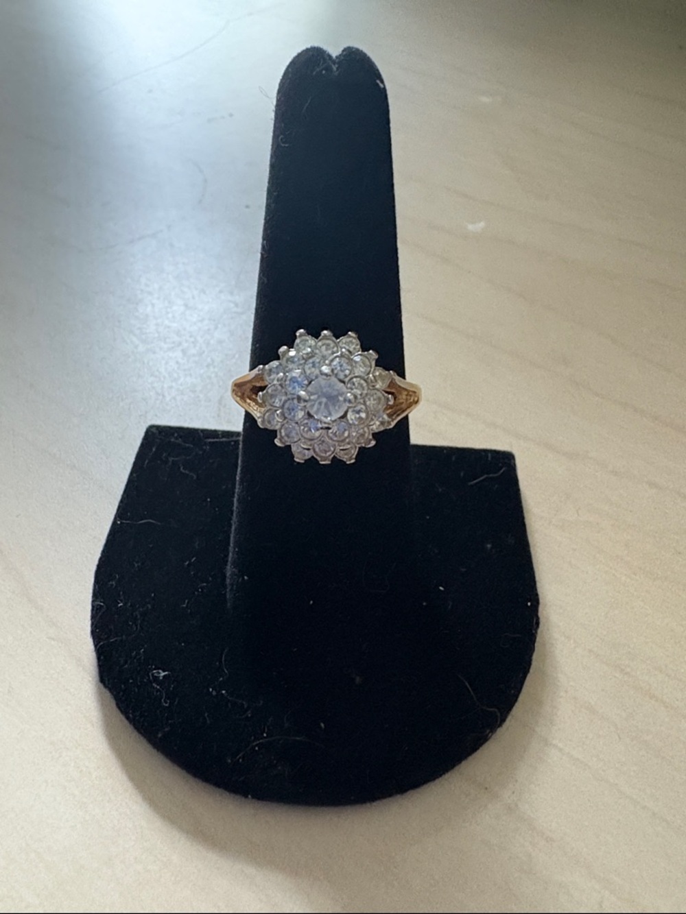 Gold Floral Cluster Ring with Clear Stones